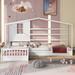 Twin Size L Structure House Bed, 2 Twin Solid Bed with Fence and Slatted Frame, Wood 2 Beds in 1 for Kids Teens Aldults