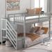 Low Bunk Beds with Stairs and Storages for Teens Twin Over Twin Bunk Bed Frame Low to Ground for Kids Boys Girls