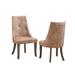 Crystal-Tufted Upholstered Fabric Dining Room Chairs, Set of 2, Light Brown