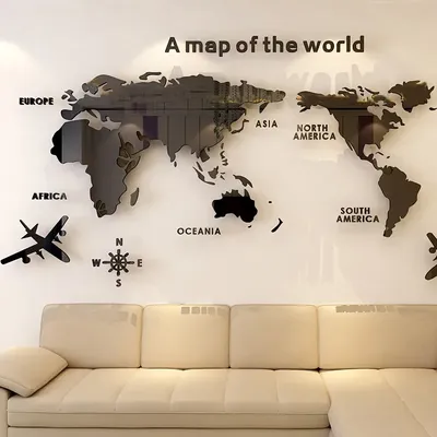 1Pc Weltkarte Wand Aufkleber Acryl Kreative 3D TV hintergrund Tapete Dekoration Hause Wohnzimmer Image
