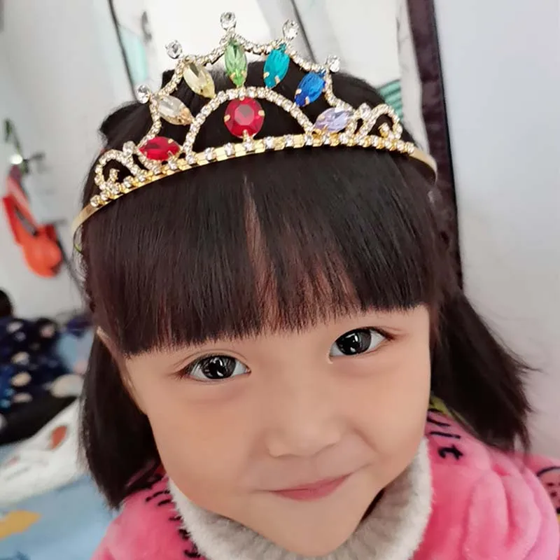 Mode Prinzessin Kind Mädchen Geburtstag Diademe Barock Kopf bedeckung bunte Kristall krone Diadem Braut Hochzeit Haarschmuck Image