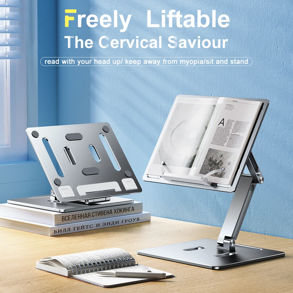 Oatsbasf Aluminium-Laptopständer, frei anhebbar, höhenverstellbar, mehrfach winkelverstellbarer Leseständer mit klappbarer Basis, Notebook-Desktop-Ständer Image