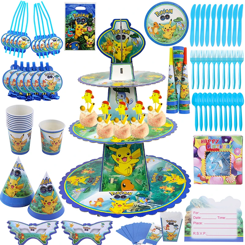 Pokemon Geburtstag Partei Liefert Dekorationen Geschirr Kuchen Flagge Stand Turm Einladung Geschenk Tabelle Hintergrund Banner Spielzeug Für Mädchen Image