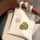 Frosch Art Druck Schulter Tasche Leinwand Einkaufstasche Shopper Tasche Frauen Designer Handtasche 2021 Neue Mädchen Mode Casual Minimalistischen Stil