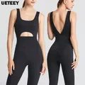 Sexy V-Back Yoga-Sets Frauen ärmellose Sporta nzüge Overalls Workout-Outfits Fitness-Kleidung