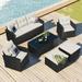 Patio Furniture Sets 6-Piece All-Weather Wicker PE Rattan Outdoor Sofa Set Paito Dining Set Conversation Sectional Sofa Set With Storage Coffee Table Ottomans & Cushions Black+Beige