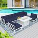 NICESOUL 7 Pieces Aluminum Outdoor Patio Sectional Furniture Sofa Set with Fire Pit Table Large Size Luxury Comfortable Durable Water/UV-Resistant Garden Porch Backyard Party (Navy Blue Cushion)
