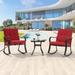 Sonerlic 3 Pcs Outdoor Patio Steel Leisure Rocking Chairs Sets with Sponge Cushions and Side Table Red