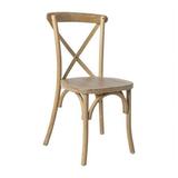 Bistro Style Cross Back Natural With White Grain Wood Stackable Dining Chair - X Back Banquet Dining Chair