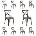 10 PACK Bistro Style Cross Back Fruitwood Seat Stackable Metal Dining Chair - X Back Banquet Dining Chair