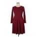 Kira Casual Dress - A-Line Crew Neck 3/4 sleeves: Burgundy Print Dresses - Women's Size X-Large