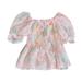 Bjutir Baby Toddler Girls Tops Summer Dress Top Floral Pattern Flower Decoration Princess Wind Short Sleeve A Swing Play Wrap Leisure For 12-18 Months