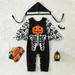 Esho 6M-3Y Baby Boys Girls Halloween Outfits Skeleton/Pumpkin Print Bodysuit + Hat 2Pcs/Set