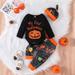 Esho 0-18M Baby Boys Girls Halloween 3Pcs Outfits Skeleton Pumpkin Print Bodysuit + Pant + Hat Set