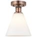 Berkshire 8"W Antique Copper Semi.Flush Mount With Matte White Glass S