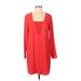 Ella Moss Casual Dress - Shift Square 3/4 sleeves: Orange Solid Dresses - Women's Size Medium