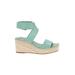 Franco Sarto Wedges: Espadrille Platform Summer Green Print Shoes - Women's Size 7 - Open Toe