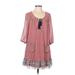 As U Wish Casual Dress - A-Line Tie Neck 3/4 sleeves: Red Dresses - Women's Size Medium