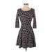 S.O.R.A.D. by A Casual Dress - Mini Scoop Neck 3/4 sleeves: Black Print Dresses - Women's Size X-Small