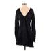 byTiMo Casual Dress - Party Plunge Long sleeves: Black Print Dresses - Women's Size Small