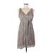 Banana Republic Casual Dress - Mini V Neck Sleeveless: Gray Print Dresses - New - Women's Size 00 Petite