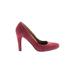 Lauren by Ralph Lauren Heels: Slip-on Chunky Heel Minimalist Burgundy Print Shoes - Women's Size 7 1/2 - Round Toe