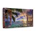 Bay Isle Home™ Wooden Tropical Window View - Wrapped Canvas Print Metal in Blue/Brown/Green | 32 H x 48 W x 1.25 D in | Wayfair