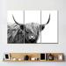 Foundry Select BW Highland Cow On Canvas 3 Pieces Set Canvas in Black | 23 H x 14 W x 1 D in | Wayfair 54208A5337704C1997124A22525B6D27