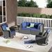 XIZZI 5 Piece Sofa Seating Group w/ Cushions Synthetic Wicker/All - Weather Wicker/Wicker/Rattan in Blue | Outdoor Furniture | Wayfair