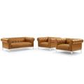 Idyll Tufted Upholstered Leather 3 Piece Set - East End Imports EEI-4194-TAN-SET