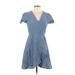 J.Crew Factory Store Casual Dress - A-Line V Neck Short sleeves: Blue Print Dresses - Women's Size 8