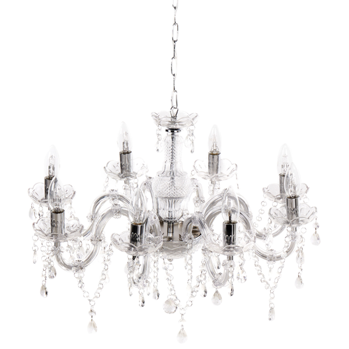 Kronleuchter Transparent Metall 8-flammig mit Kristallen aus Acrylglas Venezianischer Glamour Stil Wohnzimmer Esszimmer Beleuchtung Ausstattung
