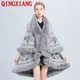 4 Colors Winter Warm 2 Layers Jacquard Weave Thick Poncho Cape Women Long Loose Cloak Faux Fur
