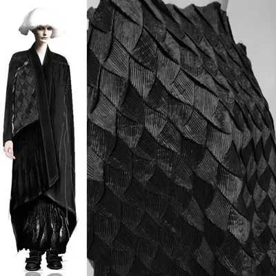 Pleated Fabric with Black Heavy Texture Design Fashion Wholesale Cloth Diy Arts Crafts Sewing Fabric Pure Polyester Material