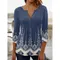 Women'S V-Neck Button-Down T-Shirt Summer Fashion Clothing Printed Top Popular Seven-Quarter Sleeve