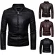 Mens Jackets Mens Faux Leather Jacket Classic Stand Collar Motorcycle Coat Slim Fit with Full Zip