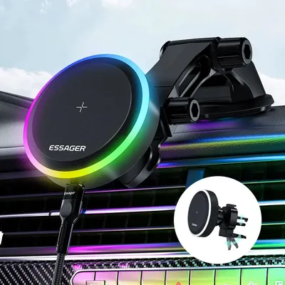 Essager rgb magnet auto handy halter qi 15w kabelloses ladegerät auto für iphone 14 13 pro max samsung handy halterung ständer