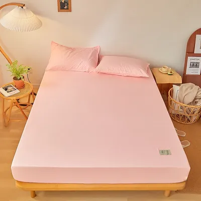 100% Cotton Single Pink Fitted Sheet Dust Protector Cover Universal Mattress Cover Bed Sheets Queen With Elastic Bed Linens