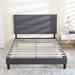 Dark Grey Upholstered Queen Bed Frame with Headboard, Storage, Wood Slat Support - Simple & Elegant Design, Sturdy & Noise-Free