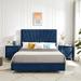 Velvet Full Size Platform Bed with Chic Line Stripe Headboard and Two Nightstands - Sturdy Wood Slat Support - Easy Assembly
