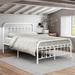 Full Size Metal Bed Frame W/ Headboard Storage Steel Bed Slats, White