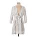 J.Crew Casual Dress - Mini Plunge 3/4 sleeves: White Print Dresses - Women's Size Small