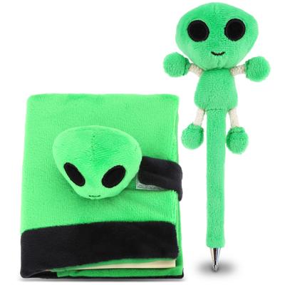 DolliBu Alien Plush Notebook and Pen - Cute and Soft Green Alien - 7 x 5 x 2.5 inches