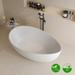 63" Oval Shaped Stone Resin Freestanding Tubs, Solid Surface Matte White Soaking Tub with Overflow and Pop-up Drain