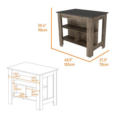 Three Shelves Wooden Kitchen Island Dozza
