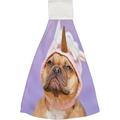 1 Pcs Hanging Towels Dish Towels French Bulldog Dog Wearing Unicorn Hat Costume Absorbent Hand Towels with Hanging Loop Washcloth for Bathroom Kitchen