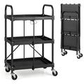 Nightcore 3-Layer Folding Trolley Rolling Tool Cart w/ Additional Storage Bins & 4 Universal Wheels Heavy-Duty Metal Frame Mobile Utility Cart for Workshop Warehouse Picnic