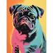 Cute Pug Dog Colourful Artwork Pink Turquoise Orange and Yellow Vibrant Pet Portrait Unframed Wall Art Print Poster Home Decor Premium