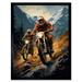 Motocross Bikers Racing Action Shot Oil Painting Stone Blue Orange Scenic Mountain Landscape Art Print Framed Poster Wall Decor 12x16 inch