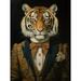 Victorian Tiger in William Morris Style Pattern Dinner Jacket Conceptual Portrait Artwork Elegant Floral Pattern Bow Tie and BoutonniÃ¨re Unframed Wall Art Print Poster Home Decor Premium